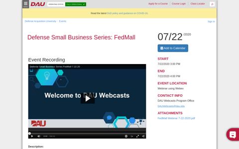 DAU Event - Defense Small Business Series: FedMall