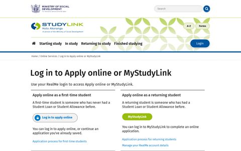 Log in to Apply online or MyStudyLink - StudyLink