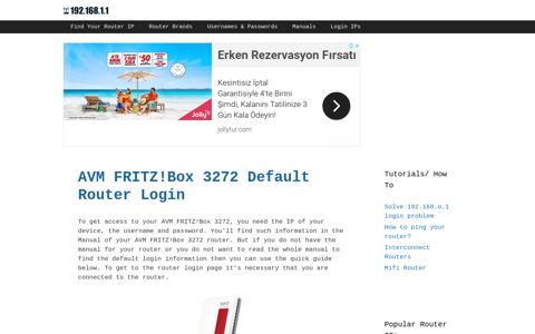 AVM FRITZ!Box 3272 - Default login IP, default username ...