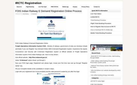 How to FOIS Indian Railway E Demand Registration Online ...