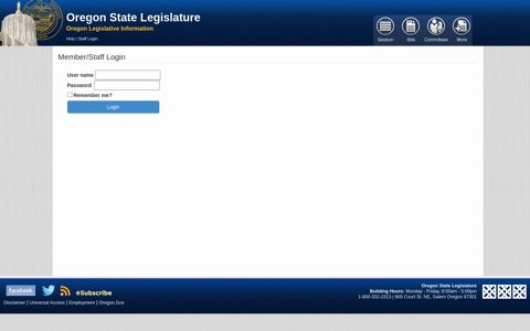 Member/Staff Login User name - Oregon Legislative ...