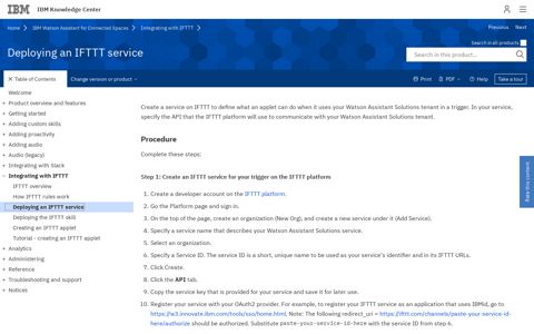 Deploying an IFTTT service - IBM Knowledge Center