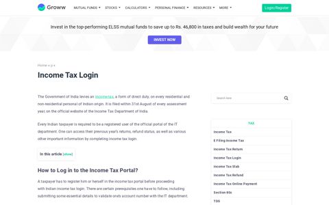 Income Tax Login - Registration for ITR e Filling | ITR Login ...