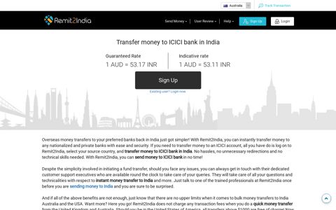 Transfer money to ICICI Bank in India - Send Money to India ...