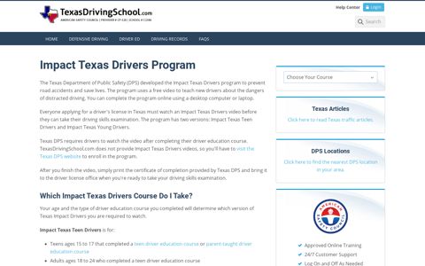 Impact Texas Drivers Program | ITTD and ITYD Courses