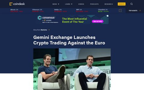 Gemini Exchange Launches Crypto Trading Against the Euro ...