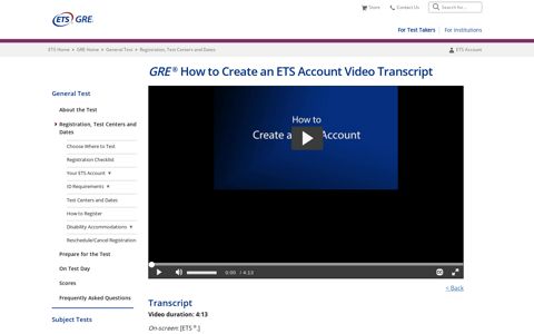 GRE ® How to Create an ETS Account Video Transcript