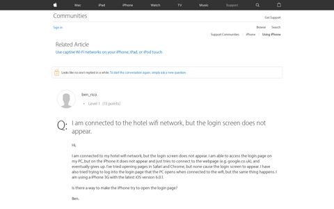I am connected to the hotel wifi network,… - Apple Community