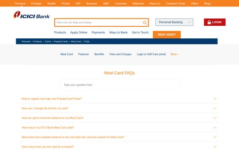 Meal Card Faqs - ICICI Bank Answers