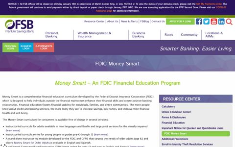 FDIC Money Smart - Franklin Savings Bank
