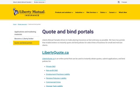 Quote and bind portals - Liberty Mutual Canada