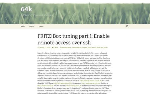 FRITZ!Box tuning part 1: Enable remote access over ssh - 64k