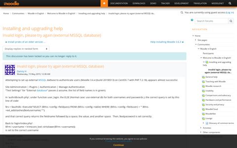 Moodle in English: Invalid login, please try again (external ...