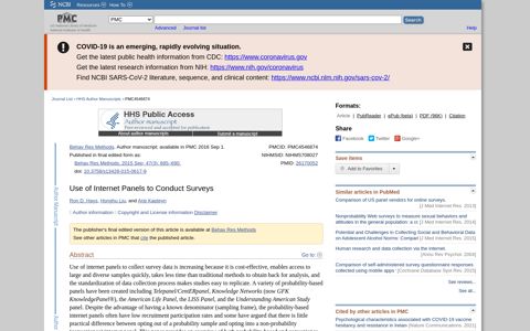 Use of Internet Panels to Conduct Surveys - NCBI - NIH