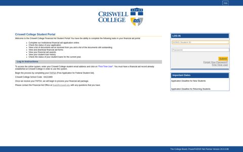 (Criswell College Financial Aid Portal) Student Log In