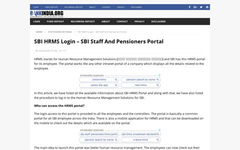 SBI HRMS Login - SBI Staff And Pensioners Portal