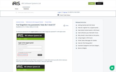 I've forgotten my password, how do I reset it? : iRiS Software ...
