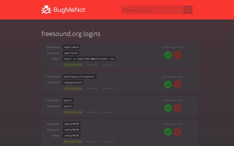 freesound.org passwords - BugMeNot