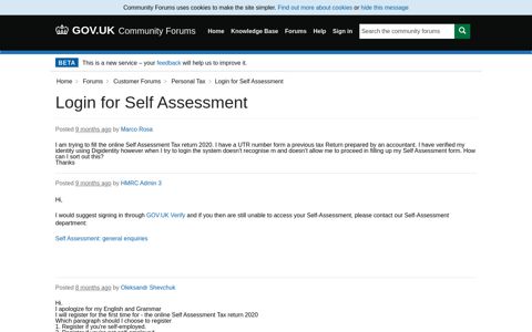 Login for Self Assessment - Community Forum - GOV.UK