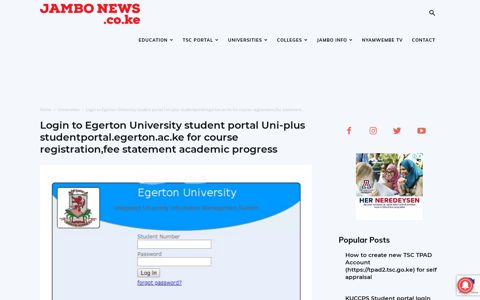 Login to Egerton University student portal Uni-plus ...
