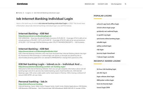 Iob Internet Banking Individual Login ❤️ One Click Access