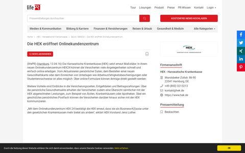Die HEK eröffnet Onlinekundenzentrum, HEK - Hanseatische ...