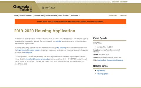2019-2020 Housing Application - BuzzCard - Georgia Tech