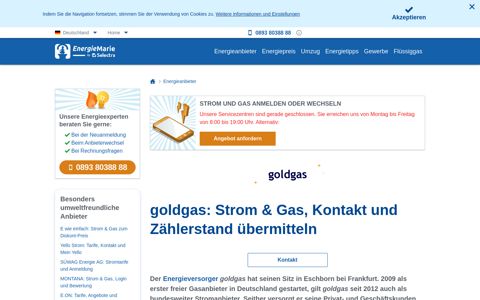 goldgas: Strom & Gas, Kontakt und Zählerstand übermitteln