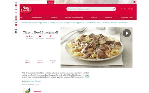 Classic Beef Stroganoff Recipe - BettyCrocker.com