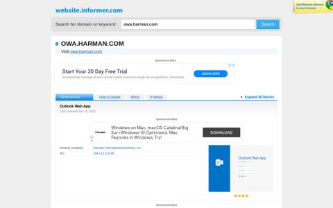 owa.harman.com at WI. Outlook Web App - Website Informer