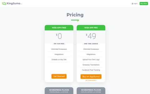 KingSumo Giveaways - Pricing