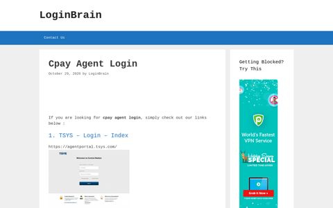 Cpay Agent - Tsys - Login - Index - LoginBrain