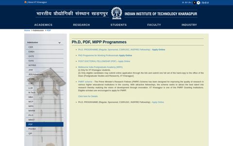 Ph.D, PDF, MIPP Programmes - IIT Kharagpur