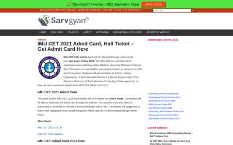 IMU CET 2021 Admit Card, Hall Ticket - Get Admit Card Here