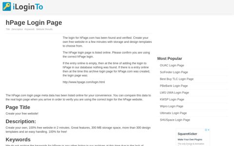 hPage Login - hPage.com - Online Website Builder - iLoginto