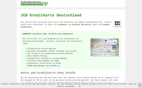 JCB Kreditkarte Deutschland mit EC-Karte & Konto ohne Schufa