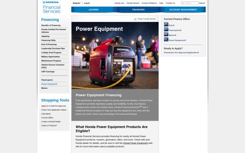 Honda Power Equipment Financing | Honda Financial Services