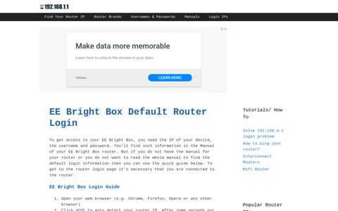EE Bright Box Default Router Login - 192.168.1.1
