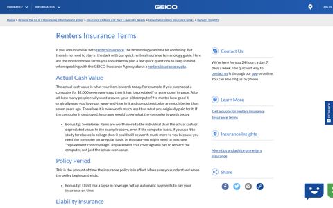 Renters Insurance Terms | GEICO