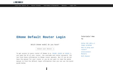 EHome routers - Login IPs and default usernames & passwords