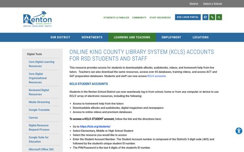 Online King County Library System (KCLS) Accounts for RSD ...