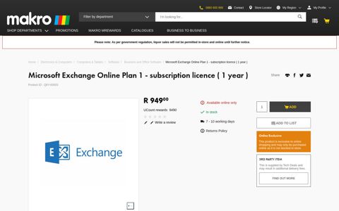 Microsoft Exchange Online Plan 1 - subscription licence ( 1 ...