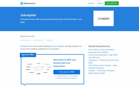 Jobrapido — Pricing, How to Post, FAQs - Betterteam