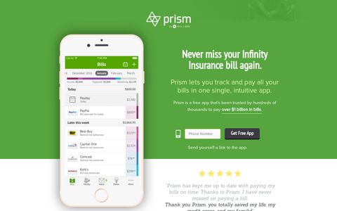 Pay Infinity Insurance with Prism • Prism - Prism Bills & Money