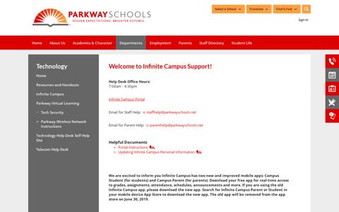 Welcome to Infinite Campus Support! - Parkway Schools