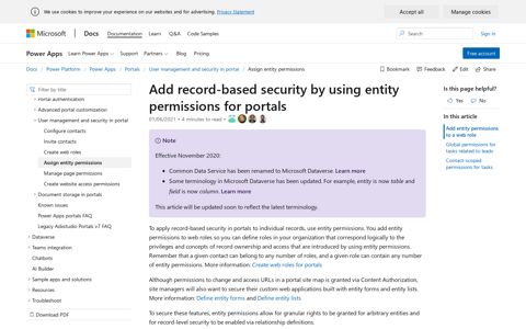 Add record-based security by using Entity Permissions for a ...