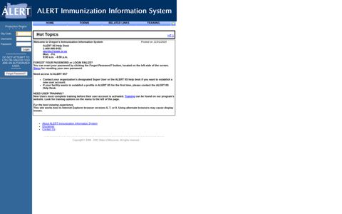 ALERT Immunization Information System .. [Portal Main Page]