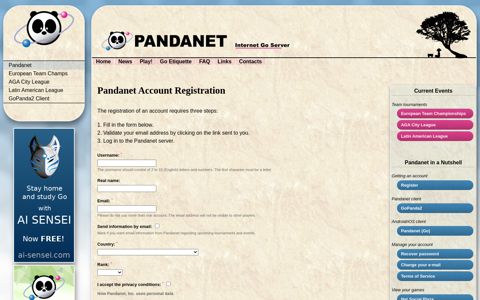 Pandanet Account Registration