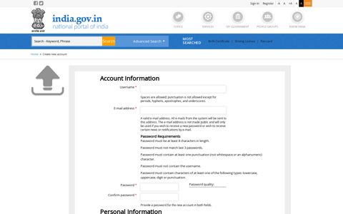 Create new account | National Portal of India