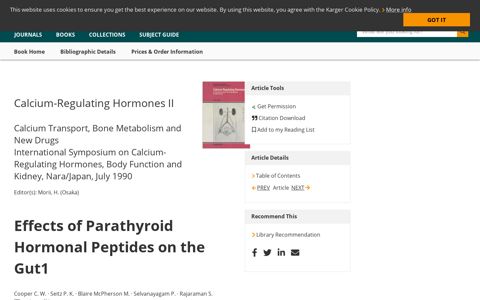 Effects of Parathyroid Hormonal Peptides on the Gut1 ...